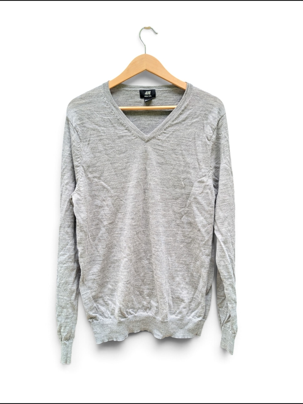 H&M Men’s Gray V-Neck Merino Wool Knit Sweater